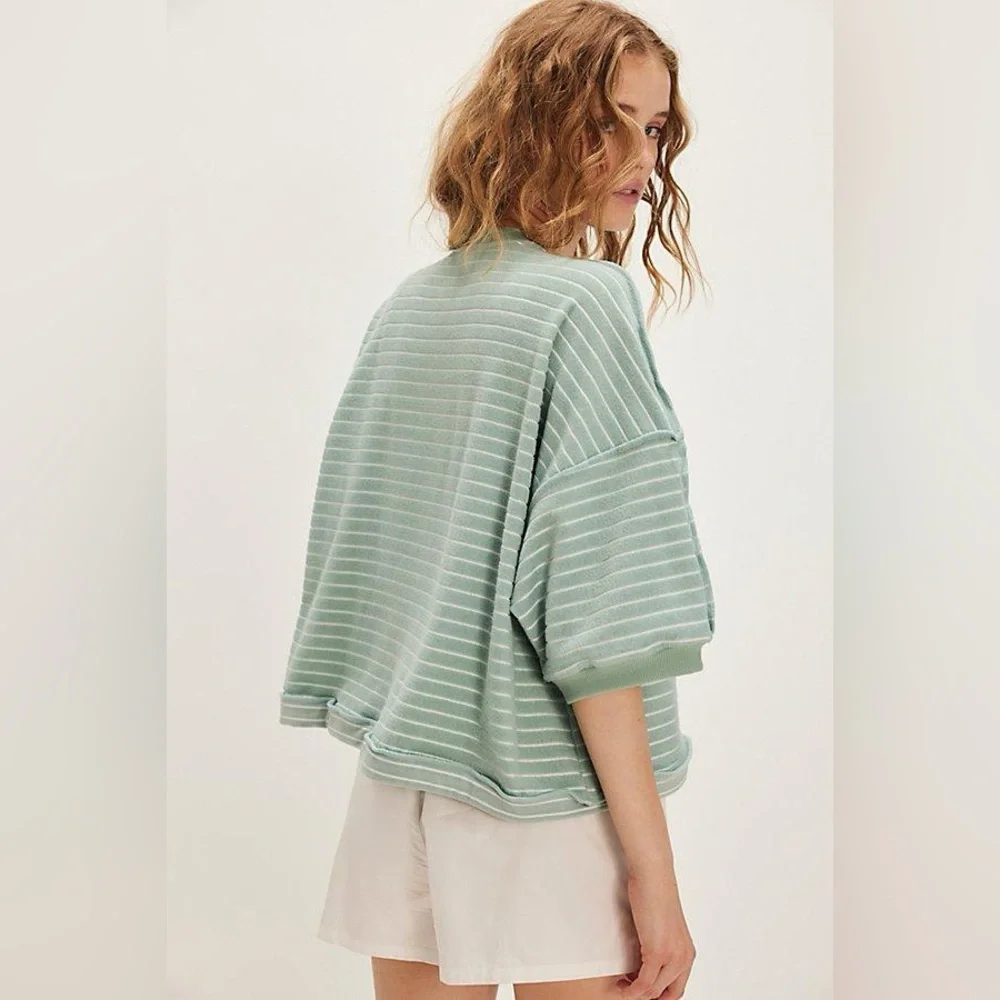 NWT! FP Free People Matilda Striped Terry Cardigan Sz Large - Picture 3 of 4